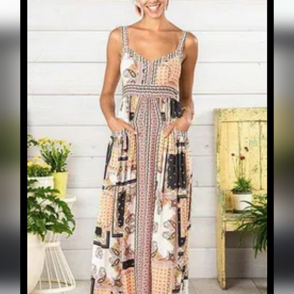 Matilda Jane Perfectly Paisley maxi v-neck with pockets and Belts Size M - Picture 10 of 13